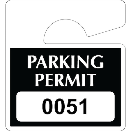 Lustre-Cal Heavy Duty Hanging Parking Permit Black 3in x 2.75in  55mil Plastic Serialized 051-100, 50PK 253812551K0051